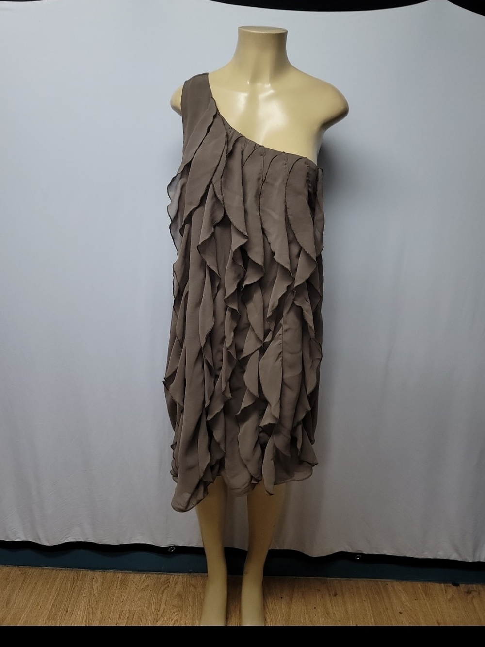 Ruffled One-Shoulder Dress in Taupe